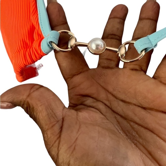 NWT Shein Orange and Blue Bikini with Pearl Accents Large - Picture 2 of 8